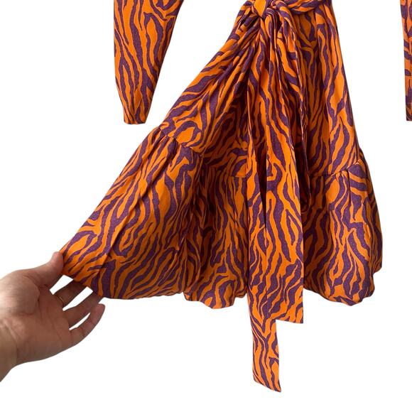 ROTATE Birger Christensen Zebra Print Wrap Mini Dress V Cut Tie Waist SZ 38 - Picture 6 of 8